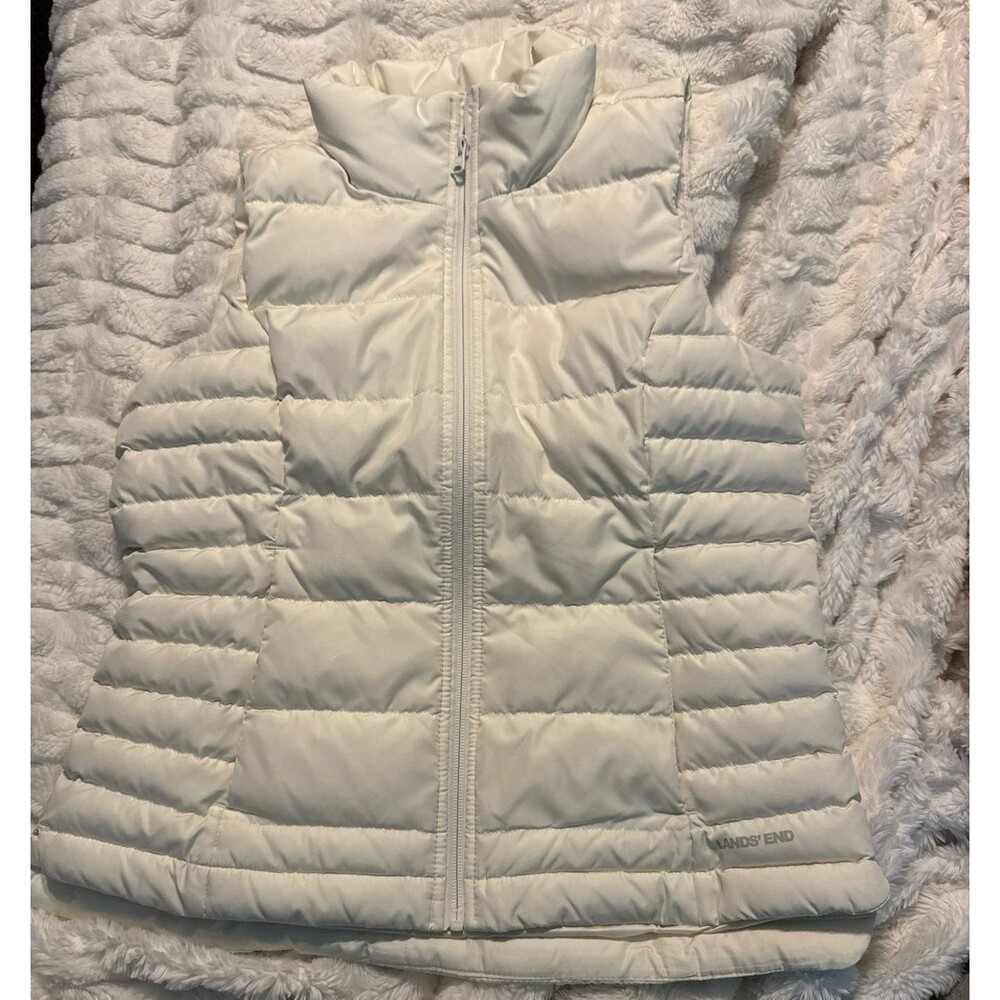 Lands End Puffer Vest Down Filled Women's XS White Warm Hiking Chore Outdoor - Picture 3 of 4